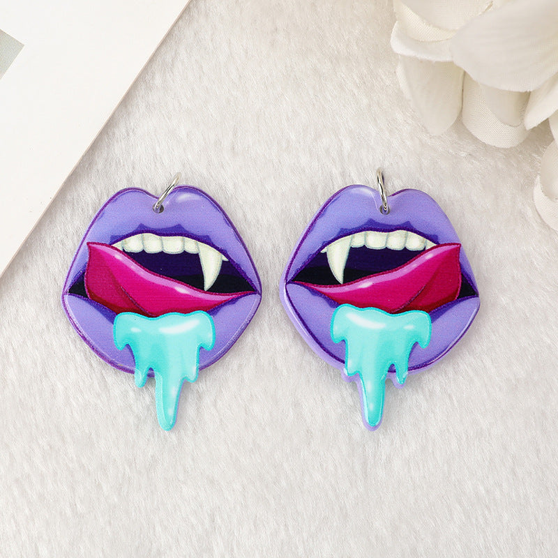 Wholesale 10PCS  Acrylic Halloween Big Mouth Heart DIY Earrings Keychain Accessories